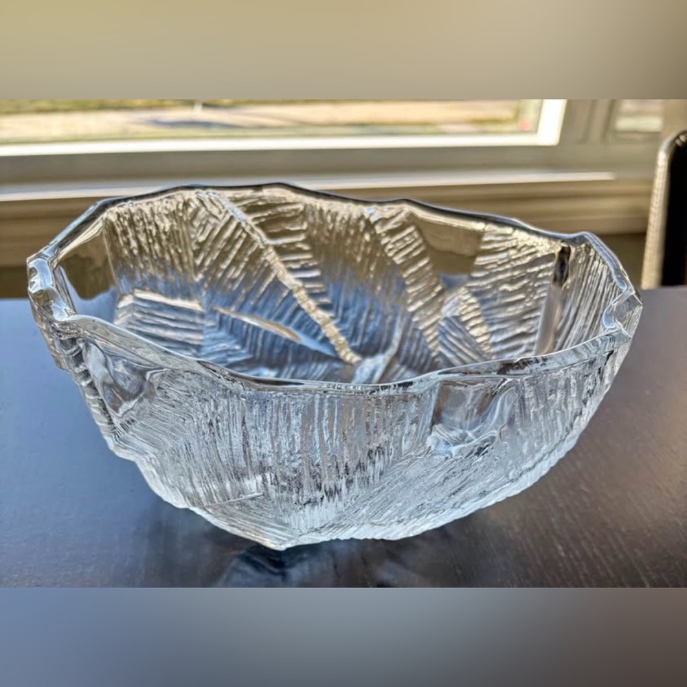 vintage thick glass mid century modern bowl 1970s